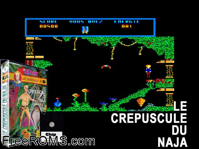 Crepuscule Du Naja, Le (F) (1987) [a1] Amstrad CPC game showing 3D box cover and gameplay screenshot